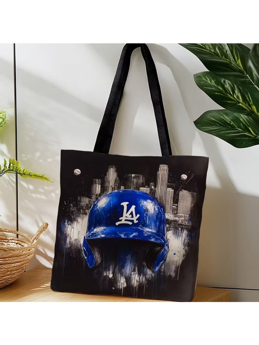 MLB LA Handbag Tote Bag Retro Logo New Dodger Skyline Style Black Baseball Gym